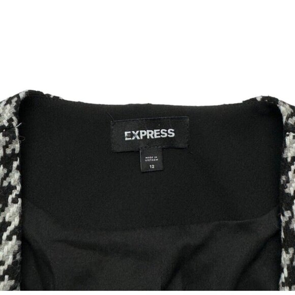 Express Houndstooth Wool Blend Blazer Jacket Black White Academia Womens 12 - Picture 10 of 14